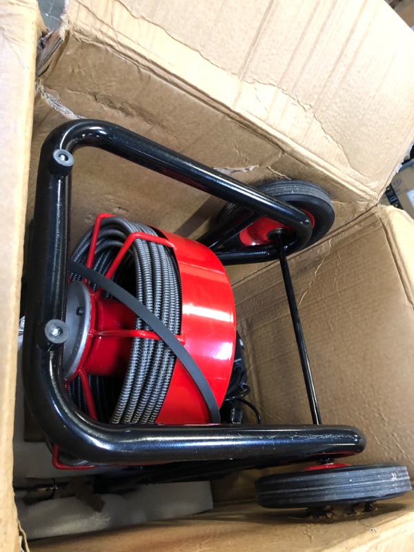 Photo 5 of 100FT x 3/8'' Drain Cleaner Machine, Electric Drain Auger Fit 1'' to 4'' Pipes, 370W Professionals Drain Cleaning Plumbing Sewer Snake Machine w/Wheels, Cutters, Foot Switch
