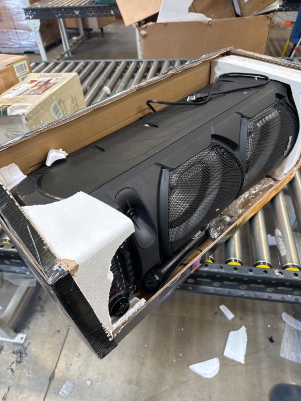 Photo 1 of QAISE Portable PA System with Wireless Mic - Bluetooth Party Boombox Speaker & Karaoke Machine with Lights, Dual 10” Subwoofer, X-Bass & 8000 Watts Peak Power - SonicBoomer X-Dix SB-2101-------Minor dent on metal around speakers 