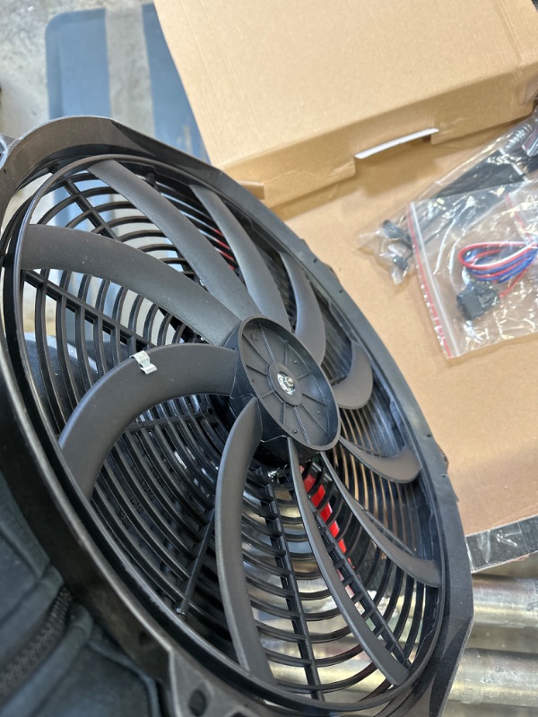 Photo 3 of BLACKHORSE-RACING 16" 16 inch Electric Radiator Fan High 3000 + CFM Thermostat Wiring Switch Relay Kit Black                                     