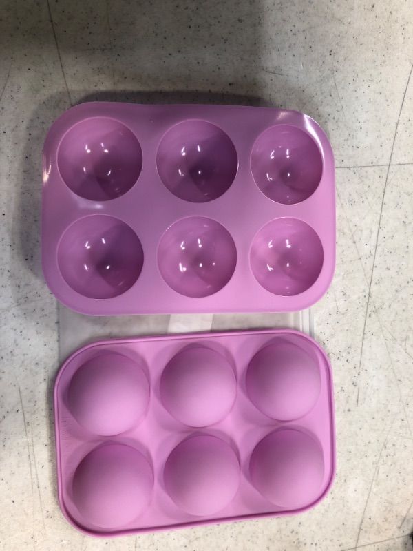 Photo 2 of 2 Pack 6-Cavity Semi Sphere Silicone Mold, Baking Mold for Making Hot Chocolate Bomb, Cake, Jelly, Dome Mousse Purple