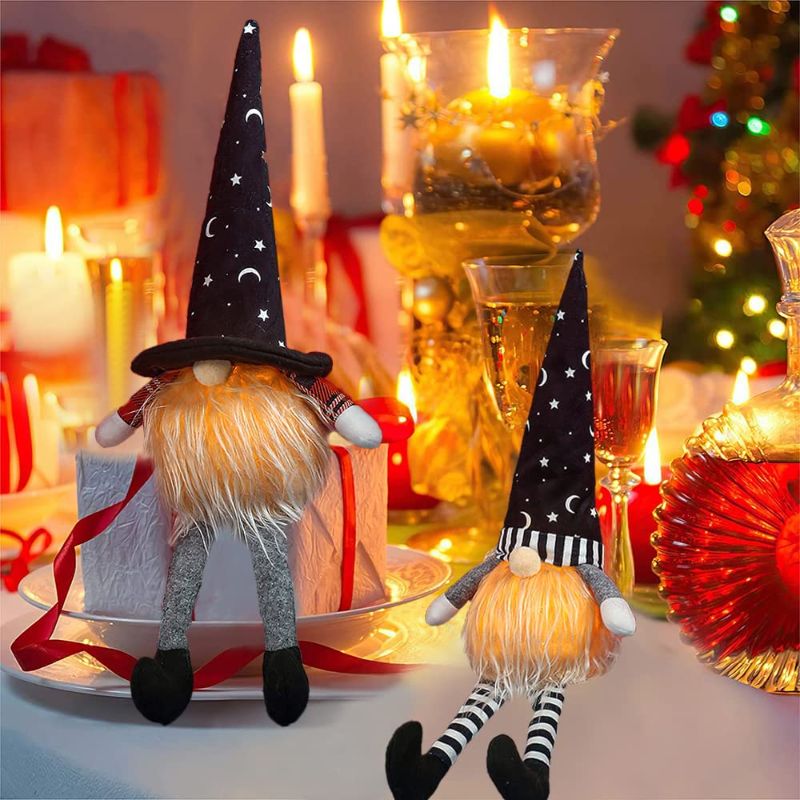 Photo 1 of 2PC Lighted Gnome, Christmas Gnome Handmade Plush Doll for Table Decoration Lighted Plush Dwarf Elf for Tiered Tray Fall Decoration Long Legs Gnome for Fireplace Decor, Kid's Gifts