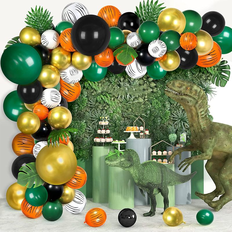 Photo 1 of 100 Pcs Jungle Safari Party Balloons Garland Arch Kit,GAGAKU 12" 18" Green Black Gold Balloon Animal Theme Party Decorations with Artificial Palm Leaves for Animal Wild Party Baby Shower Kids Birthday