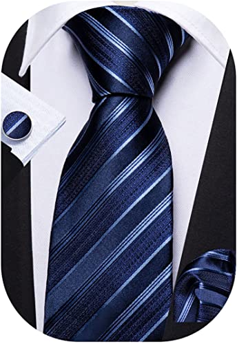 Photo 1 of Barry.Wang Stripe Men Ties Set Classic WOVEN Necktie with Handkerchief Cufflinks Formal