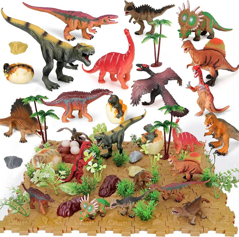 Photo 1 of Aomola 85PCS Realistic Dinosaur Figures Toys with Activity Fossil Puzzle Playmat, Educational Dinosaur Playset Dinosaur Wold Toy for Kids Boy Girl 3-8 Years Old