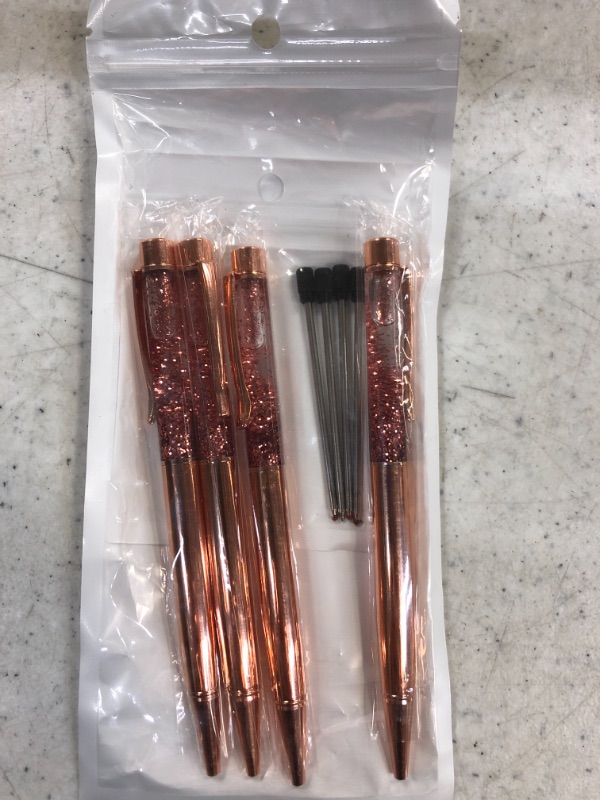 Photo 2 of Oddmoal Fancy Metal Ballpoint Pens Floating Glitter Dynamic Liquid Sand Pen for Office Supplies, Black Ink, Rose Gold 4 Count Rose Gold 4 pens