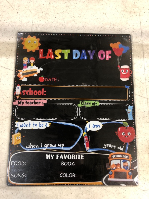 Photo 1 of Malinkid First Day of School Board, First & Last Day of School Board Sign Double Sided Reusable Wood Chalkboard Sign for Kindergarten, Preschool, Kids Back to School Supplies