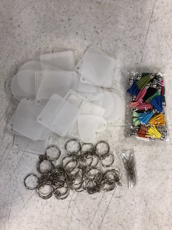 Photo 2 of 128 Pieces Acrylic Keychain Blanks, Clear Keychains Set for Vinyl Kit Including Clear Blank Acrylic Keychains, Keychain Tassels, Key Chain Rings and Jump Rings for DIY Vinyl Craft, 4 Shapes
