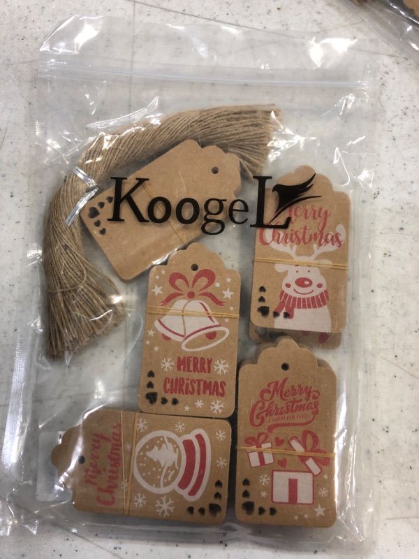 Photo 2 of Koogel 100 Pcs Christmas Tags, Christmas Kraft Gift Tags Christmas Gift Tags Xmas Kraft Paper Tags for DIY Christmas Holiday Gift Wrapping Stamp Label Packaging Business Card Heart Brown