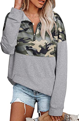 Photo 1 of AlvaQ Women Sweatshirt Casual Long Sleeve Quarter Zip Color Block Pullover Tunic Tops With Pockets - XL -