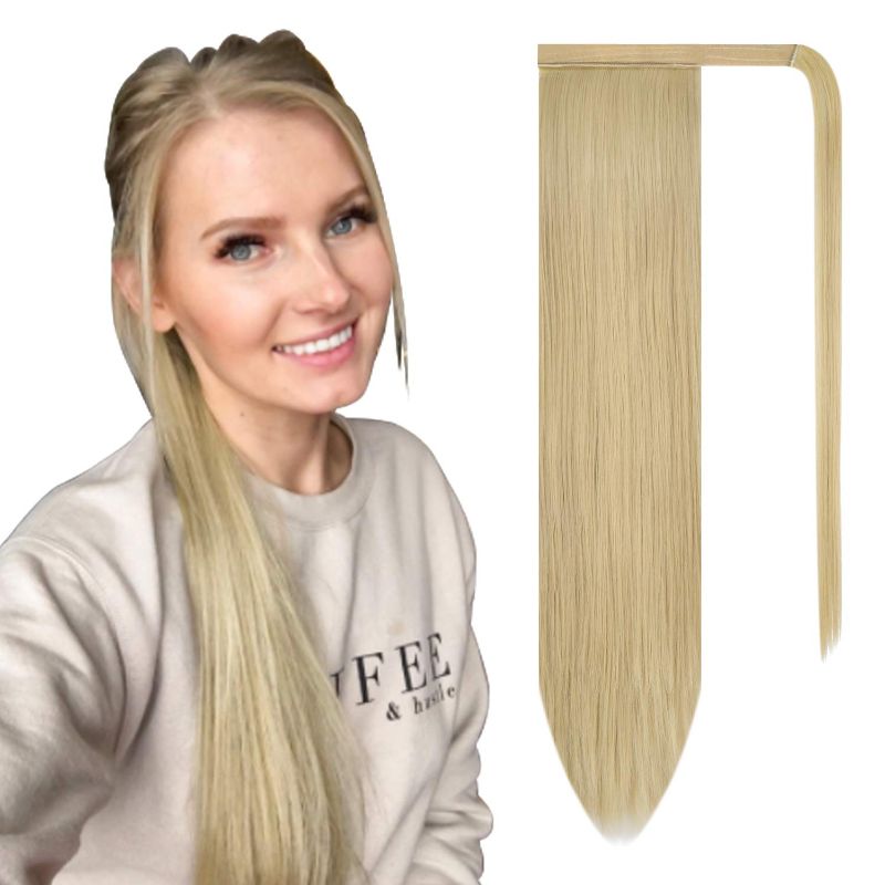 Photo 1 of BARSDAR 24 inch Ponytail Extension Long Straight Wrap Around Clip in Synthetic Fiber Hair for Women - Light Blonde mix Bleach Blonde Evenly