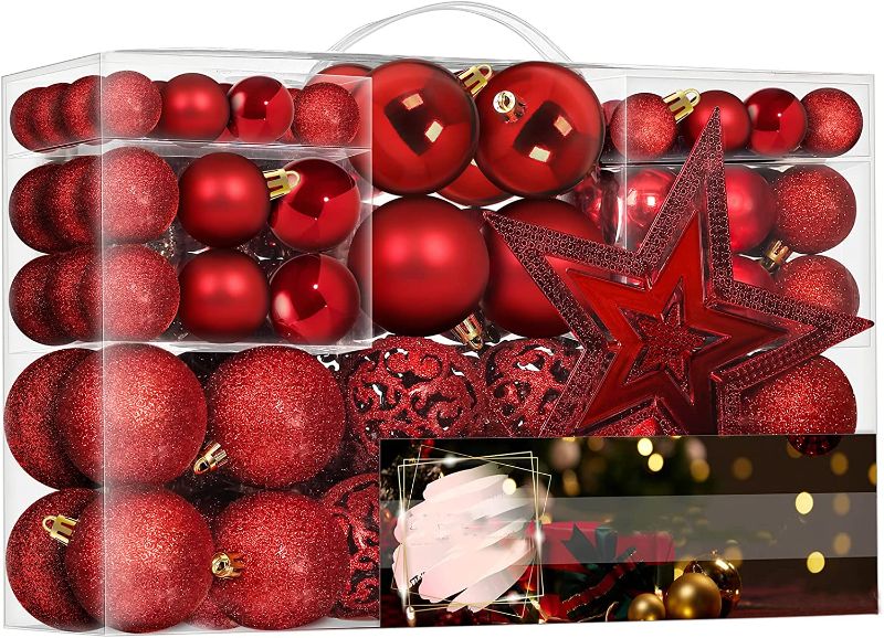 Photo 1 of 101 Piece Christmas Balls Ornaments Luxury Set Xmas Tree Topper and Hang Rope, Emopeak Christmas Baubles - Shatterproof Mini Holiday Balls for Christmas Decorations
