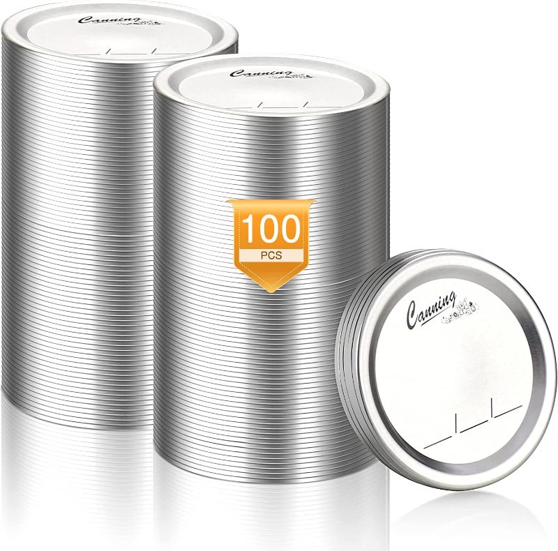 Photo 1 of 100 Counts Mason Jar Lids Regular Mouth Canning Lids for Kerr & Ball Jar Lids, Split-Type Metal Mason Jar Lid with Leakproof & Airtight Seal Features - Food Grade Material, Silver/70 MM
