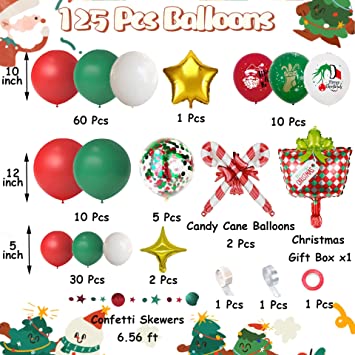 Photo 2 of 125 Pcs Christmas Balloons Garland Arch kit, Merry Christmas Balloon with Xmas Red Green White Cane Candy Balloons for Christmas Party Decorations (Balloons-E)