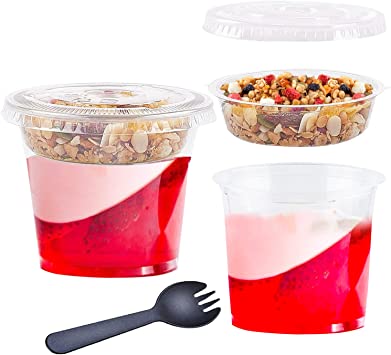 Photo 1 of 50Pcs 8.5oz Clear Plastic Parfait Cups with Insert and Flat Lids(No Hole),Disposable Plastic Cups with Sporks,Yogurt Fruit Parfait Cups for Snacks,Pudding,Ice Cream