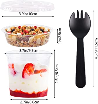Photo 2 of 50Pcs 8.5oz Clear Plastic Parfait Cups with Insert and Flat Lids(No Hole),Disposable Plastic Cups with Sporks,Yogurt Fruit Parfait Cups for Snacks,Pudding,Ice Cream