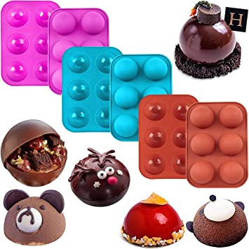 Photo 1 of 6 Holes Hot Chocolate Bomb Mold Dome Silicone Mould For Chocolate Cake Jelly Pudding Handmade Soap Round Shape Circle Cake Moulds ?6Pcs