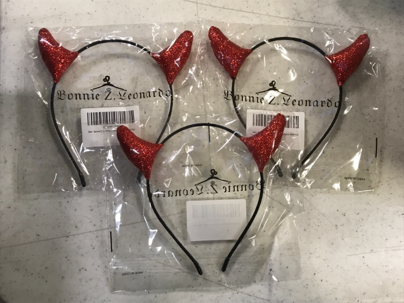 Photo 2 of 3ct - Bonnie Z. Leonardo Glitter Devil Horns Headband Glitter Red A-glitter Red