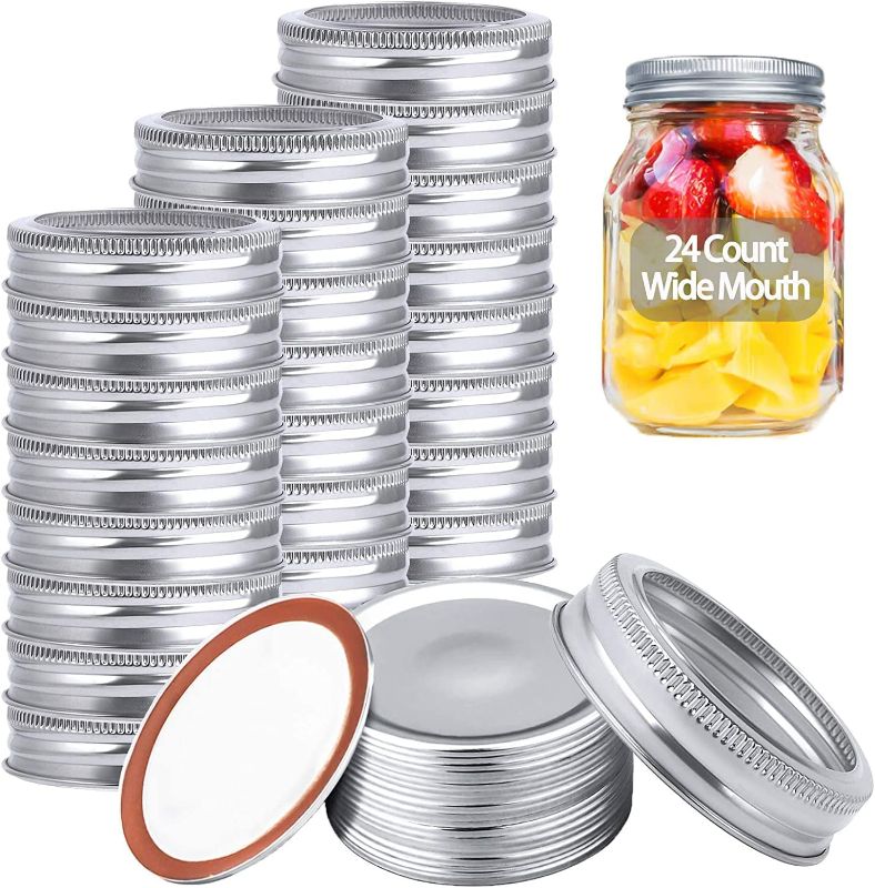 Photo 1 of 48Pcs Regular Mouth Canning Lids and Rings Mason jar lids Reusable Leak Proof Split-Type Silver Lids with Silicone Seals Rings (70mm)
