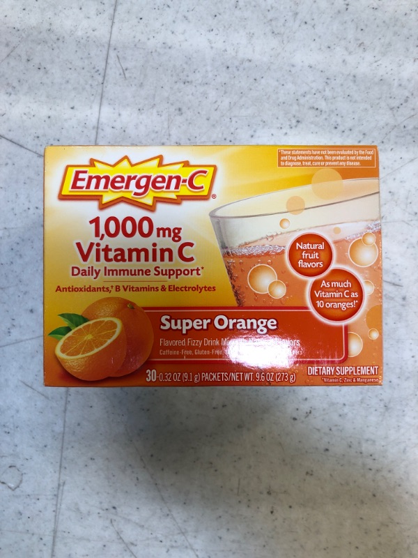 Photo 2 of Emergen-C 1000mg Vitamin C Powder for Daily Immune Support Caffeine Free Vitamin C Supplements with Zinc and Manganese, B Vitamins and Electrolytes, Super Orange Flavor - 30 Count
BB 05/24