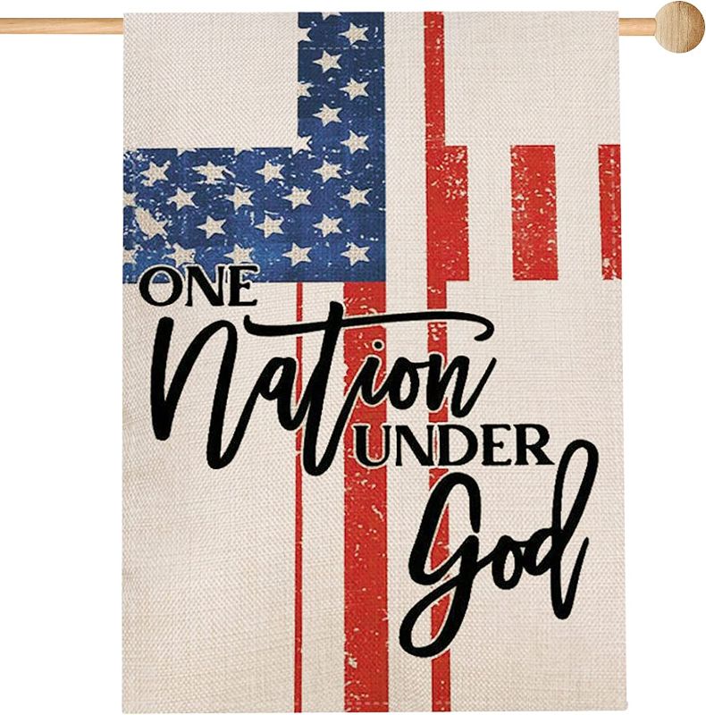 Photo 1 of 4th of July House Flag 28" x 40" Double Sided USA Garden Flag Patriotic Burlap Outdoor Decorations for Independence Day American Veteran Soldier Memorial Day Outdoor Decorations
