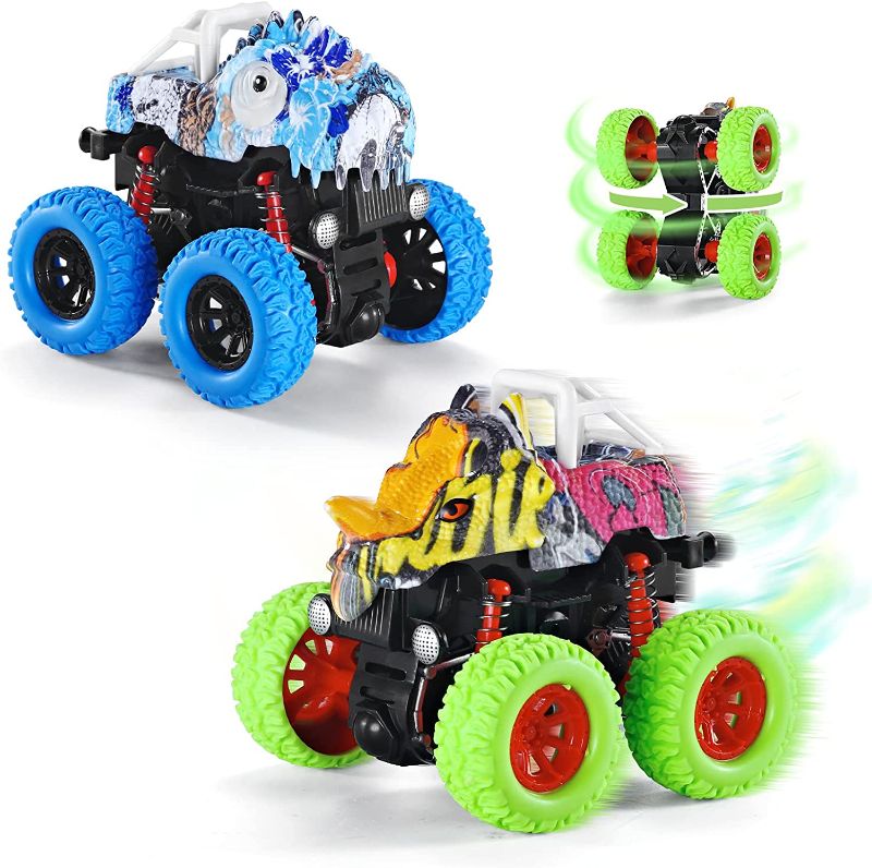 Photo 1 of Dinosaur Toys for Kids 3-5,2pcs Toy Cars for Todders,Monster Trucks for Boys Double-Directions Push and Go Race Car Toys Gifts for Kids Birthday Christmas
