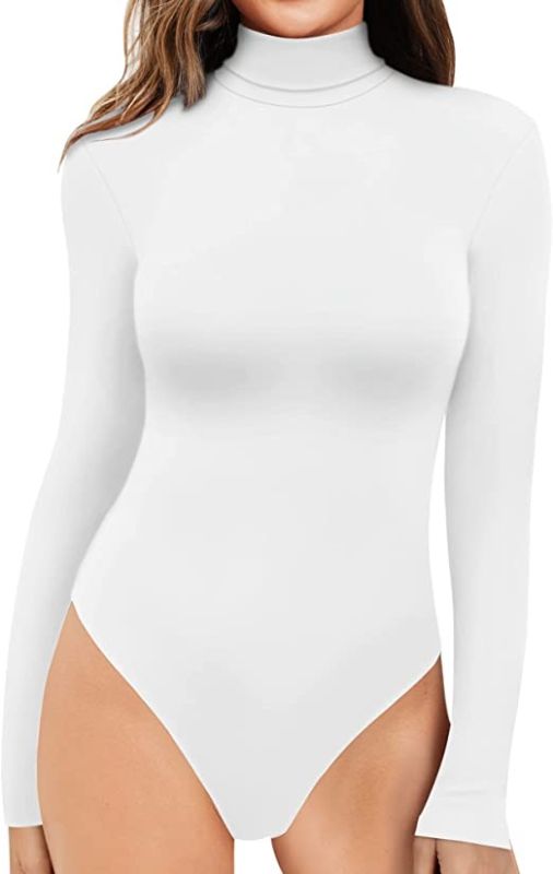 Photo 1 of ALGALAROUND Bodysuits for Women Folded Mock Turtleneck Long Sleeve Leotard Clothing Bodycon Tops Jumpsuits
