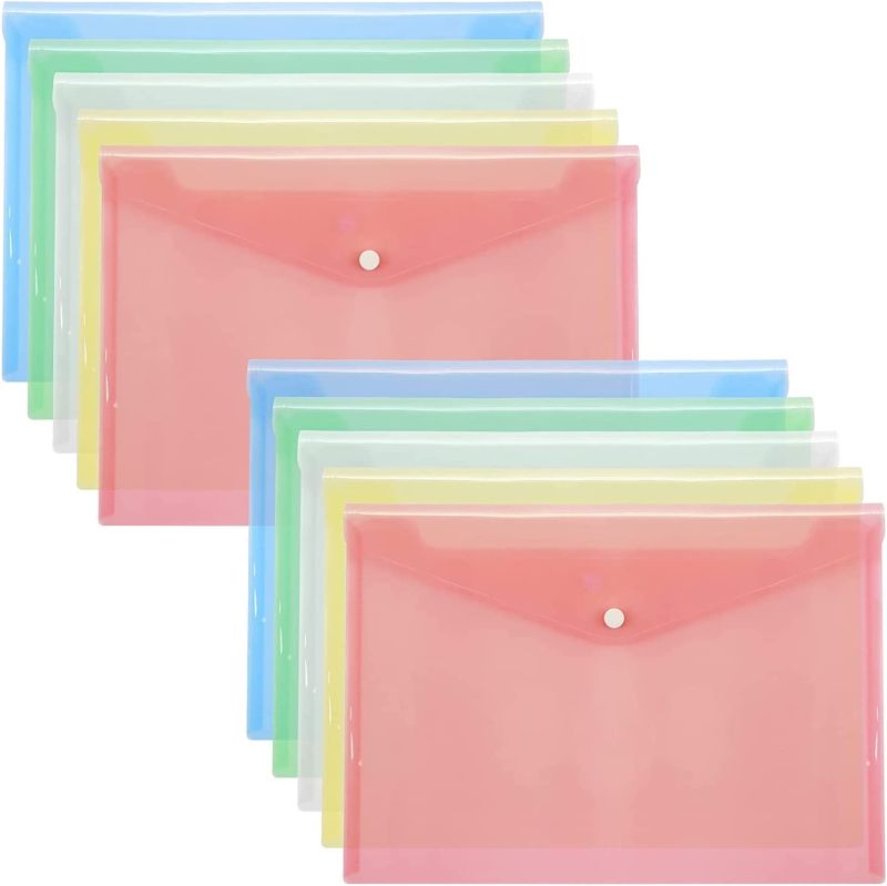 Photo 1 of Plastic Envelopes Clear Document Folders – 10 Pack Poly Envelopes Letter A4 Clear File Bags Document Organizers with Snap Button for Home Work Office Organization

