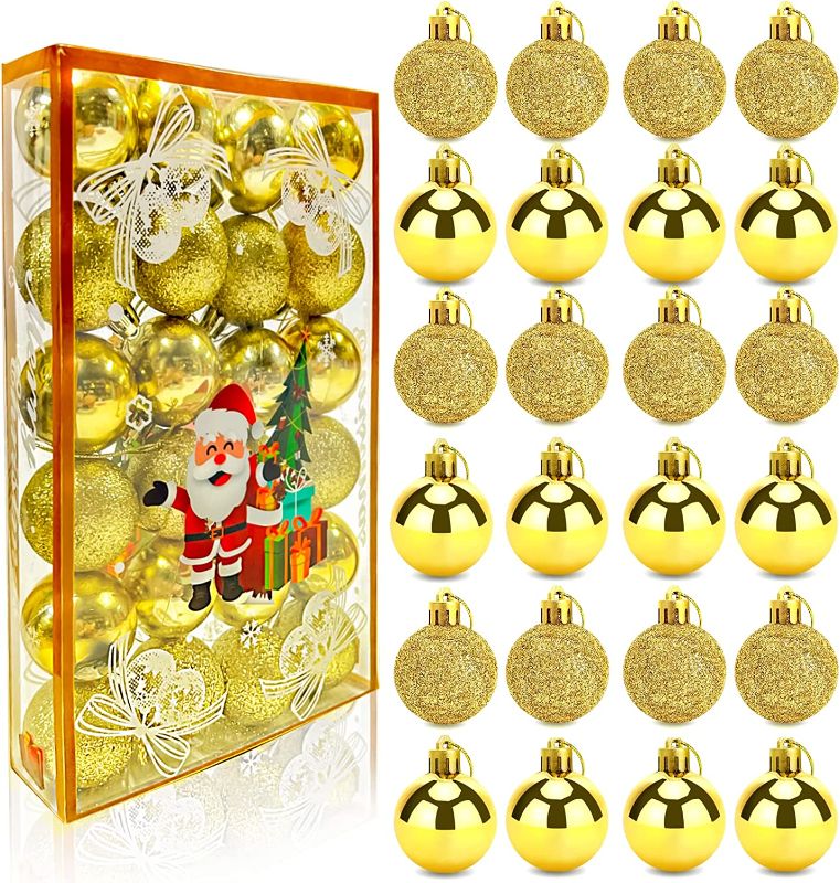 Photo 1 of 24 PCS Christmas Balls Ornaments Xmas Tree, Shatterproof Small Christmas Tree Balls Decorations, 1.57" Gold Christmas Ball with Hanging Loop for Tabletop Holiday Wedding Party Decoration - 2 Styles ** 2 PACKS 
