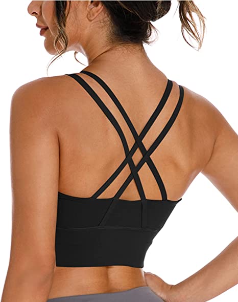 Photo 1 of Glorto Women's Strappy Sports Bras Padded Sports Bra Criss Cross Back Yoga Bra High Impact Athletic Running Workout Top XL
