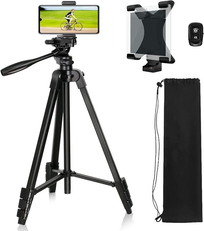 Photo 1 of EMART 55'' Phone Tripod with Bluetooth Remote, Extendable Camera Tripod with iPhone/Android/Tablet Universal Holder, Lightweight Travel Stand for Selfie/Recording/Vlogging/Live Streaming/Video
