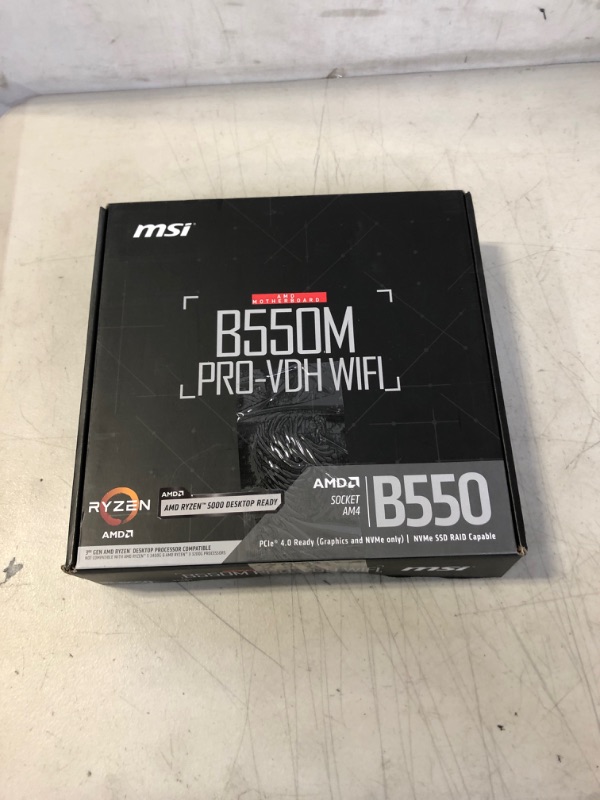 Photo 4 of MSI B550M PRO-VDH WiFi ProSeries Motherboard (AMD AM4, DDR4, PCIe 4.0, SATA 6Gb/s, M.2, USB 3.2 Gen 1, Wi-Fi, D-SUB/HDMI/DP, Micro-ATX)
** MISSING PCS UNKNOWN ** USED BUT LOOKS GOOD AS NEW 