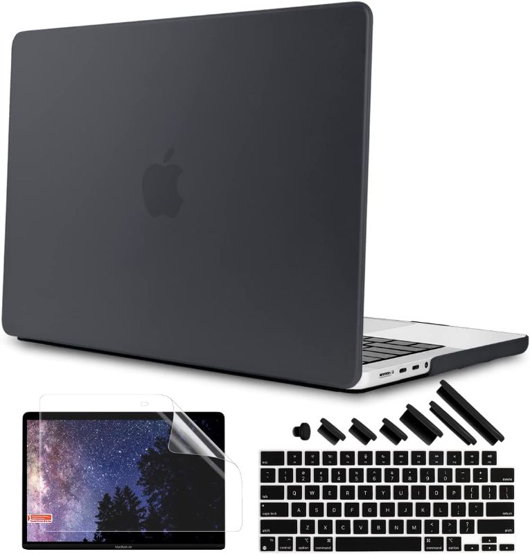 Photo 1 of TWOLSKOO Case for MacBook Pro 16 inch A2485 M1 Pro/Max, Ultra Slim Hard Shell Case and Keyboard Cover Screen Protector Dust Plug for New MacBook Pro 16.2 inch 2021, Black