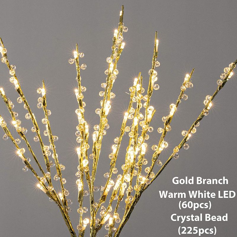 Photo 1 of 3 Pack Lighted Tree Branches, Crystal Beaded Gold Branch lights with Timer Battery Operated, 30inch Twig Tree with 60 Warm White LED Lights Tall Vase Filler for Home Garden Wedding Holiday Decoration
