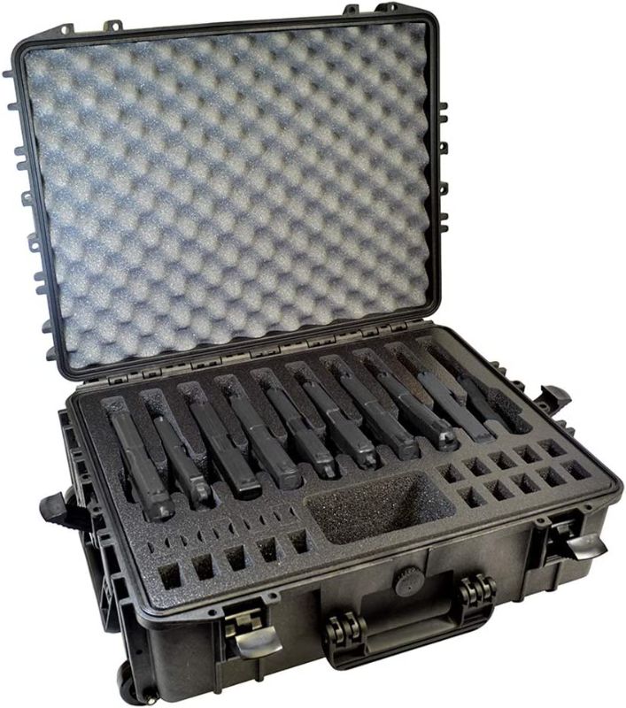 Photo 1 of 10 Pistol 20 Magazine Doro Wheeled Gun Case with Custom MyCaseBuilder Foam Insert - Waterproof, Heavy Duty - Tactical Firearms and Ammunition Holder - 23.8 x 18.6 x 8.9 Inches
