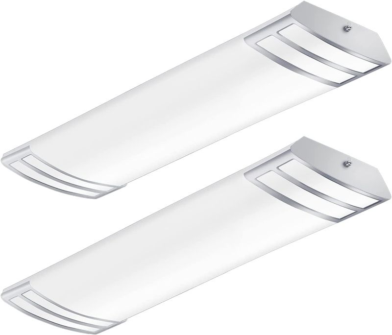 Photo 1 of 2FT LED Light Fixture 20W, 2200lm, 4000K Neutral White, 2 Foot LED Linear Flush Mount LED Kitchen Lights Fixtures Ceiling for Closet, Craft Room, Laundry, Fluorescent Tube Replacement, 2 Pack -- item is new, missing some hardware