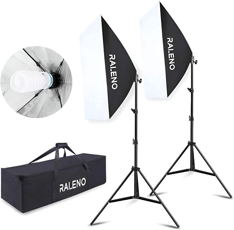 Photo 1 of RALENO Softbox Photography Lighting Kit 20"X28" Photography Continuous Lighting System Photo Studio Equipment with 2pcs E27 Socket 5500K Bulb Photo Model Portraits Shooting Box
