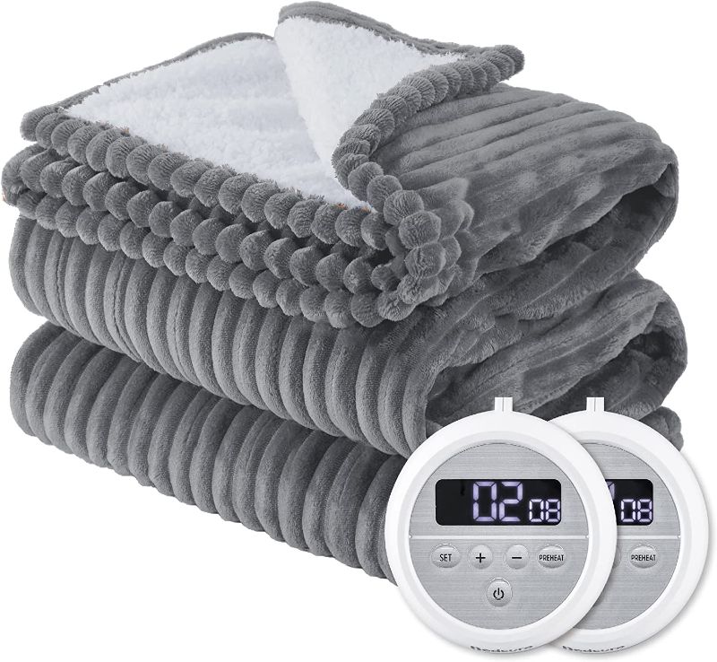 Photo 1 of BEDSURE Electric Blanket King Size - Heated Blanket King Soft Ribbed Fleece 90x100 Fast Heating Blanket Dual Control with 10 Heating Levels & 10 Time Settings, 8 Hours Auto-Off, Dark Grey
