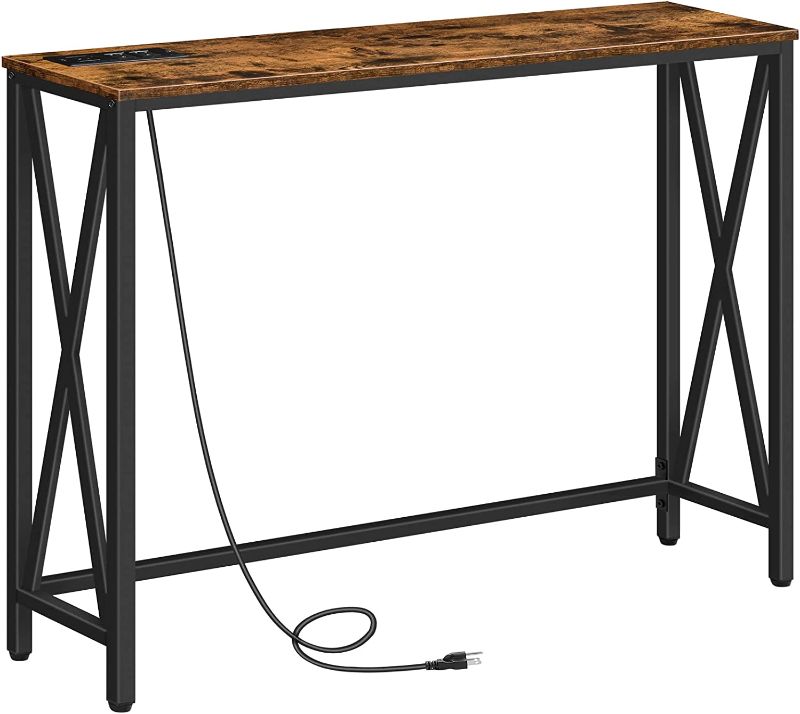 Photo 1 of ALLOSWELL Console Table with Power Outlet, 39.4" Narrow Sofa Table, Farmhouse Table Behind Sofa Couch with USB Ports, Sturdy and Durable, for Entryway, Living Room, Foyer, Rustic Brown --- item is new