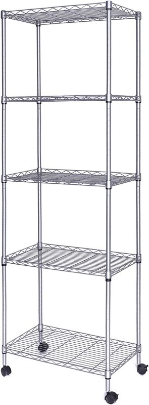 Photo 1 of JS HANGER Wire Shelving Unit, 5-Tier Heavy Duty Height Adjustable Rolling Metal Shelves for Storage, 550 lbs Capacity, 23.23''W X 13.4''D X 71''H, Silver
