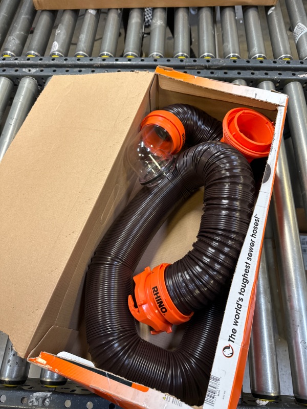 Photo 2 of Camco RhinoFLEX 15ft RV Sewer Hose Kit, Includes Swivel Fitting and Translucent Elbow with 4-In-1 Dump Station Fitting, Storage Caps Included - 39761 , Black
