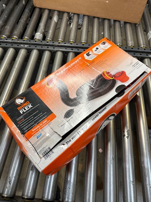 Photo 1 of Camco RhinoFLEX 15ft RV Sewer Hose Kit, Includes Swivel Fitting and Translucent Elbow with 4-In-1 Dump Station Fitting, Storage Caps Included - 39761 , Black