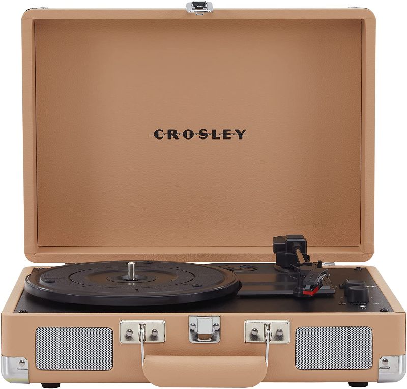 Photo 1 of Crosley CR8005F-LT Cruiser Plus Vintage 3-Speed Bluetooth in/Out Suitcase Vinyl Record Player Turntable, Light Tan
