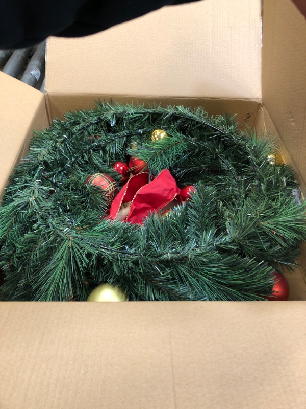 Photo 2 of 24 Inch Prelit Christmas Wreaths for Front Door Outside Vlorart Large Christmas Wreath with 60 Led Lights Red Bow and Colored Balls?Battery Operated with Timer Christmas Wreath for Home Decoration