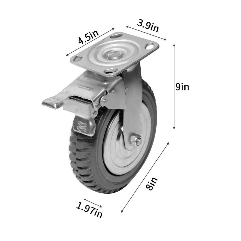 Photo 1 of AIWFL 8 inch Caster Wheels Heavy Duty Industrial Plate Casters Set 4pcs Anti-Slip Rubber Swivel Caster with 360 Degree Ball Bearing Top Plate 2PCS with Locking Brake
USED