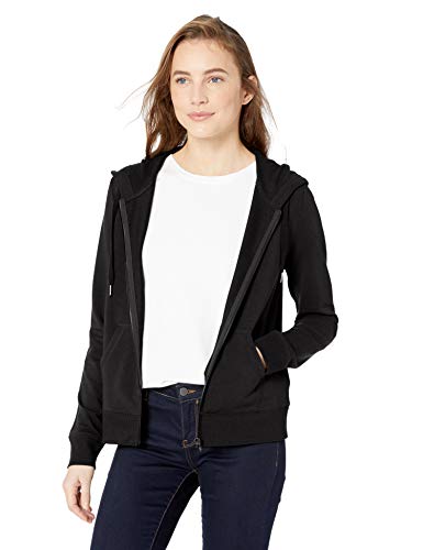 Photo 1 of Daily Ritual Women's Terry Cotton and Modal Full-Zip Hooded Sweatshirt, Black, X-Small
