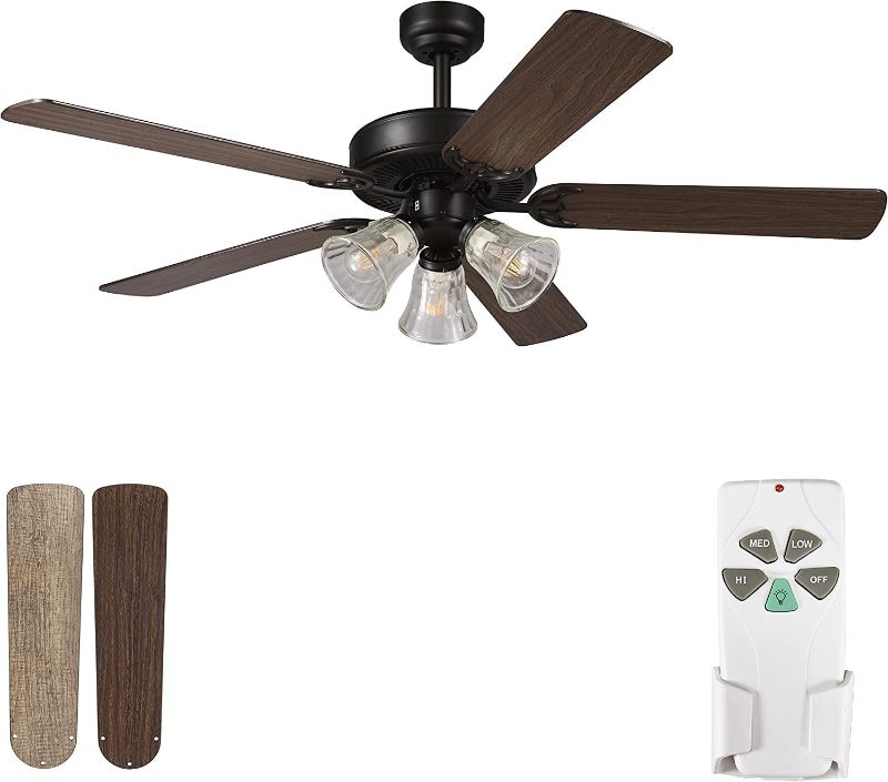 Photo 1 of 52 Inch Indoor Ceiling Fan with Light and Remote Control, Reversible Blades and Motor, 110V ETL Listed for Living Room, Dining Room, Bedroom, Basement, Kitchen
OPENED ITEM, ALL PARTS ARE SEALED/WRAPPED