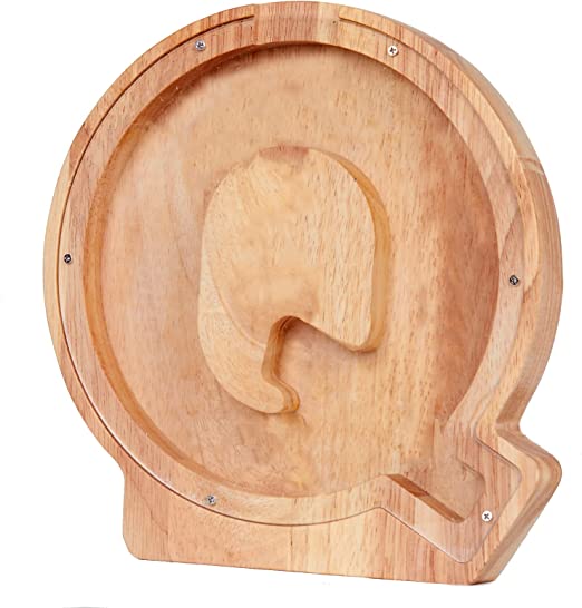 Photo 1 of Jillmo Letter Wooden Piggy Bank, Large Capacity Personalized Bank, Custom Name Alphabet Piggy Banks for Boys Birthday Gift Girls (Q)
