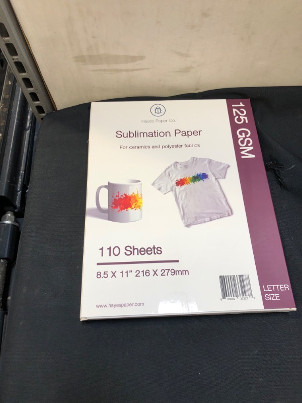 Photo 2 of HAYES PAPER CO. Sublimation Paper for Heat Transfer onto Shirts, Ceramic Mugs, Works with Sublimation Printers, 8.5x11 in. 110 Sheets, 125 GSM Letter 8.5 x 11 IN