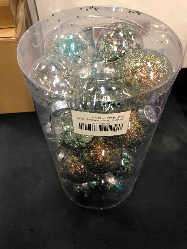 Photo 2 of 70MM/2.76" Christmas Ornaments Set, 30PCS Shatterproof Decorative Hanging Ball Ornament with Stuffed Delicate Decorations, Clear Rustic Xmas Tree Balls for Holiday Party Thankgivings - Green. Green 2.76"/7CM