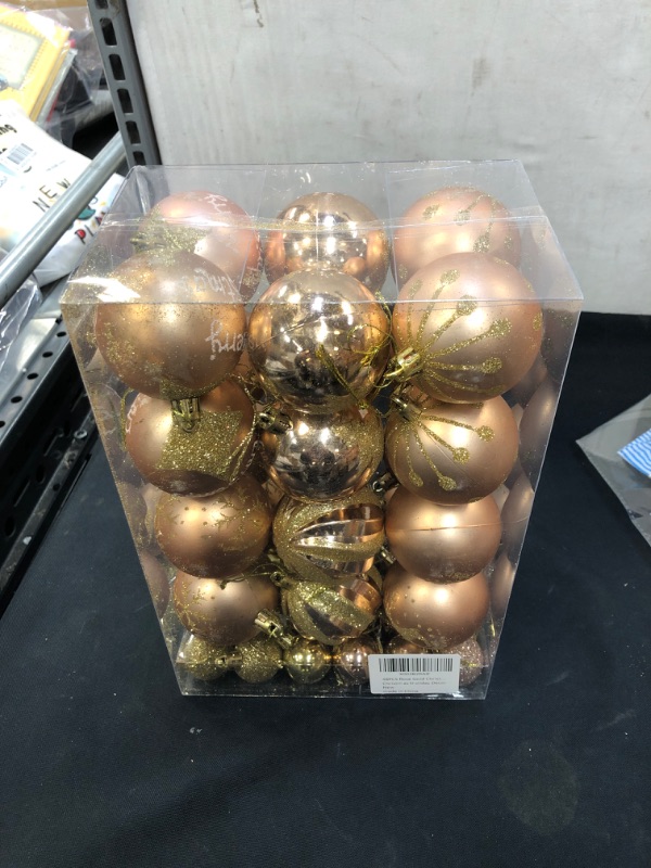 Photo 2 of 48PCS Rose Gold Christmas Ball Ornaments for Xmas Tree - 10 Styles Christmas Tree Baubles Ornaments - Shatterproof Christmas Tree Decorations Hanging Ball for Farmhouse Christmas Party Decorations